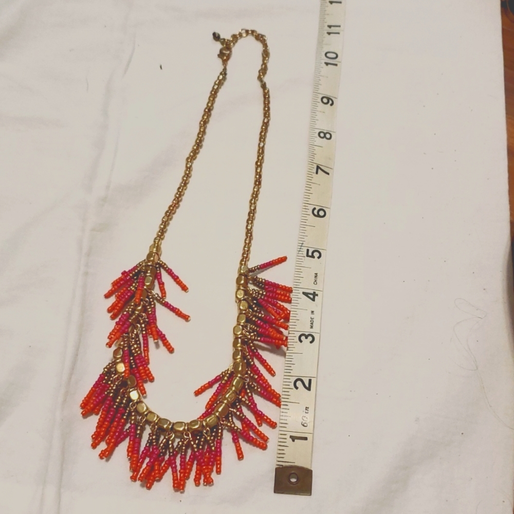 Pink orange and gold sea bead tassel Beach necklace